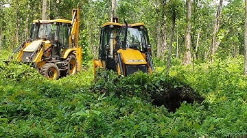 Mid Jungle-JCB Backhoe Removing-Weeds for Afforestation Program