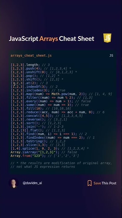 JavaScript Arrays Cheat Sheet #javascript #learntocode #webdev # ...