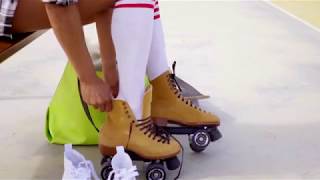 Time to go skating in my fun knee socks with my feets in skates!