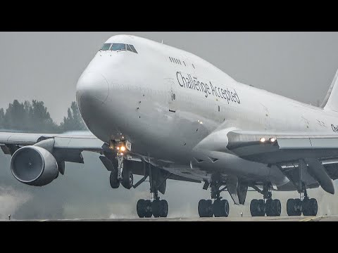 BOEING 747 DISAPPEARS in THICK CLOUDS after Departure - B747 Long Takeoff Run (4K)