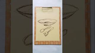 Crayon sketch of kitchen utensils. #kitchen #plate #fork #sketch #crayon #howtodraw #drawing #spoon