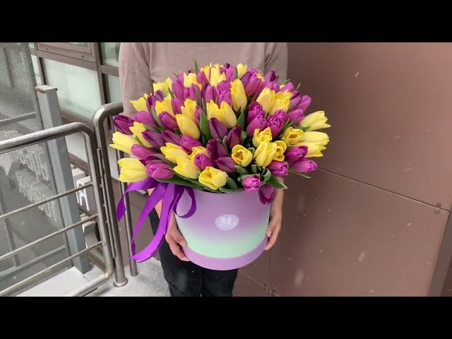 101 тюльпан в шляпной коробке
