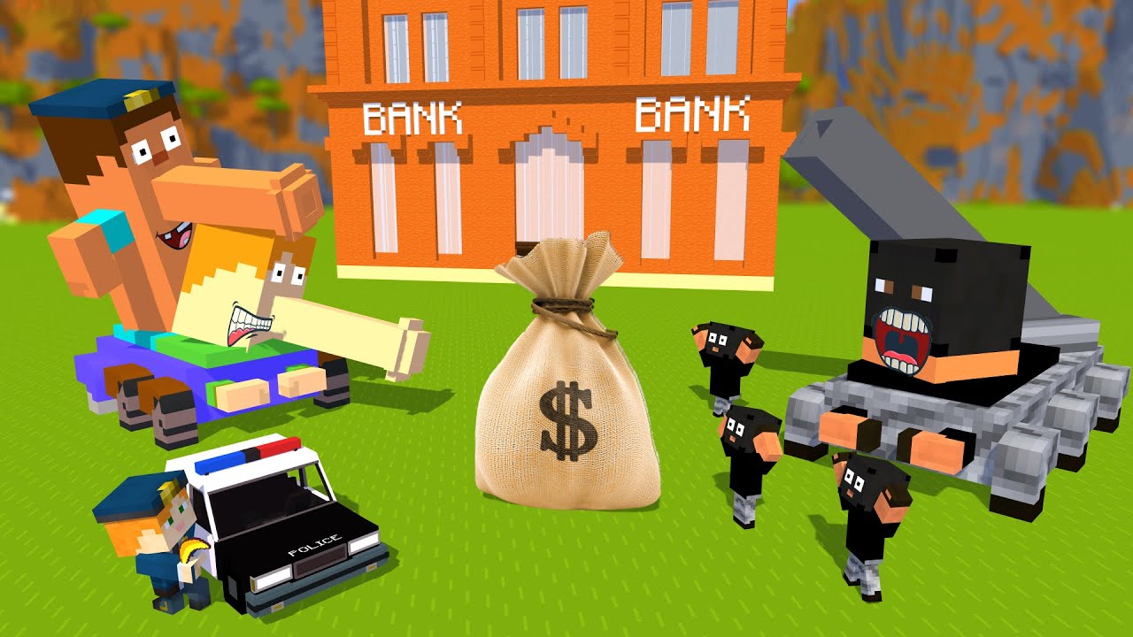 Steve-Tank and Alex-Tank and Police VS Bandit-Tank and Robbers - Minecraft animation