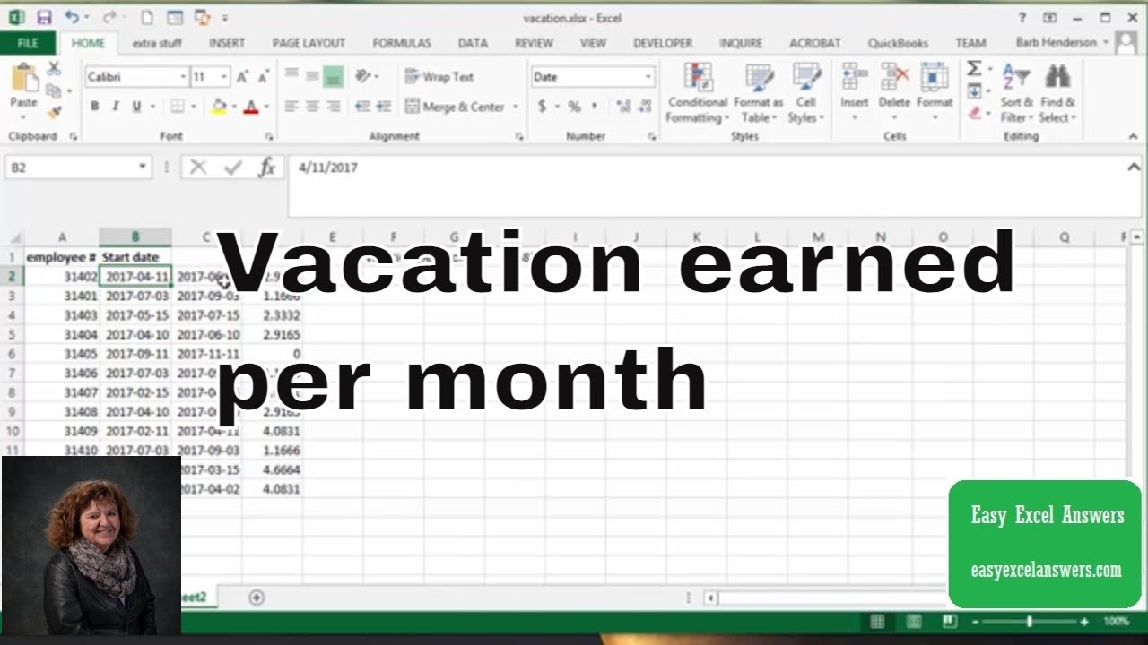 Vacation Earned Per Month Based On Yearly Rate In Excel YouTube