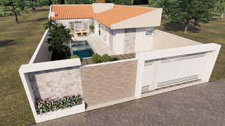 Casa em L Pequena e Aconchegante | Projeto com 2 Quartos e Linda Área de Lazer