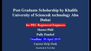 Khalifa university abu dubai scholarship for pec registered engineers
2019