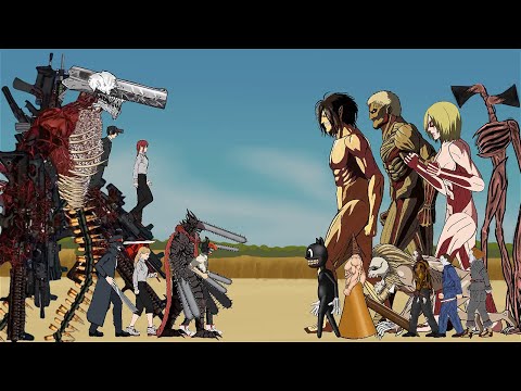 Chainsawman Devil, Denji, Power, Makima, vs Pyramid head, Cartoon Cat, Siren head, Jeff, Jason - DC2