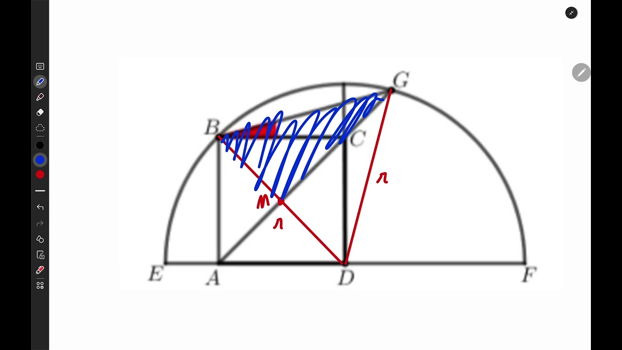 L1Q8) A figura mostra uma semicircunferência de diâmetro F E e um quadrado ABCD.