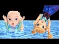 FROZEN Elsa & Anna Pool Party -  accident in Swimming Pool - Floaties Pool Fun