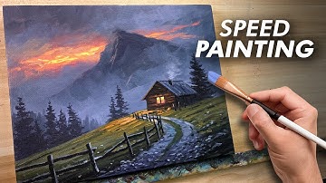 Acrylic Painting Time-lapse | Misty Night Landscape