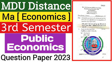 Mdu Ma Distance Public Economics 3rd Semester Question Paper 2023 | Mdu Ma DDE Economics Paper 2023