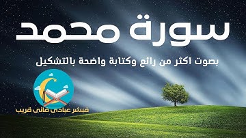 تلاوة سورة محمد كاملة مكتوبة بخط واضح وكبير للقارئ ابو البراء المدنى