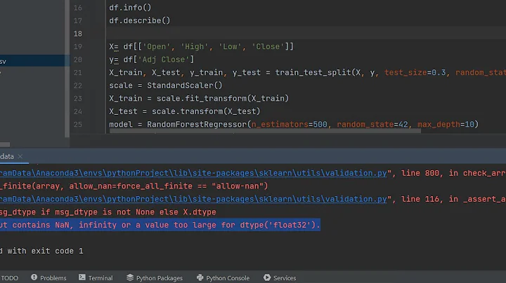 [SOLVED] ValueError: Input contains NaN, infinity or a value too large for dtype('float32')