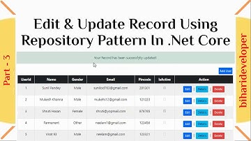 CRUD Operation (Edit & Update) Part - 3 Using Repository Pattern in ASP .NET Core #biharideveloper