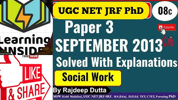 NTA UGC NET/JRF/PhD I Social Work I Previous Years Questions I Paper 3 September 2013 I Day 08C