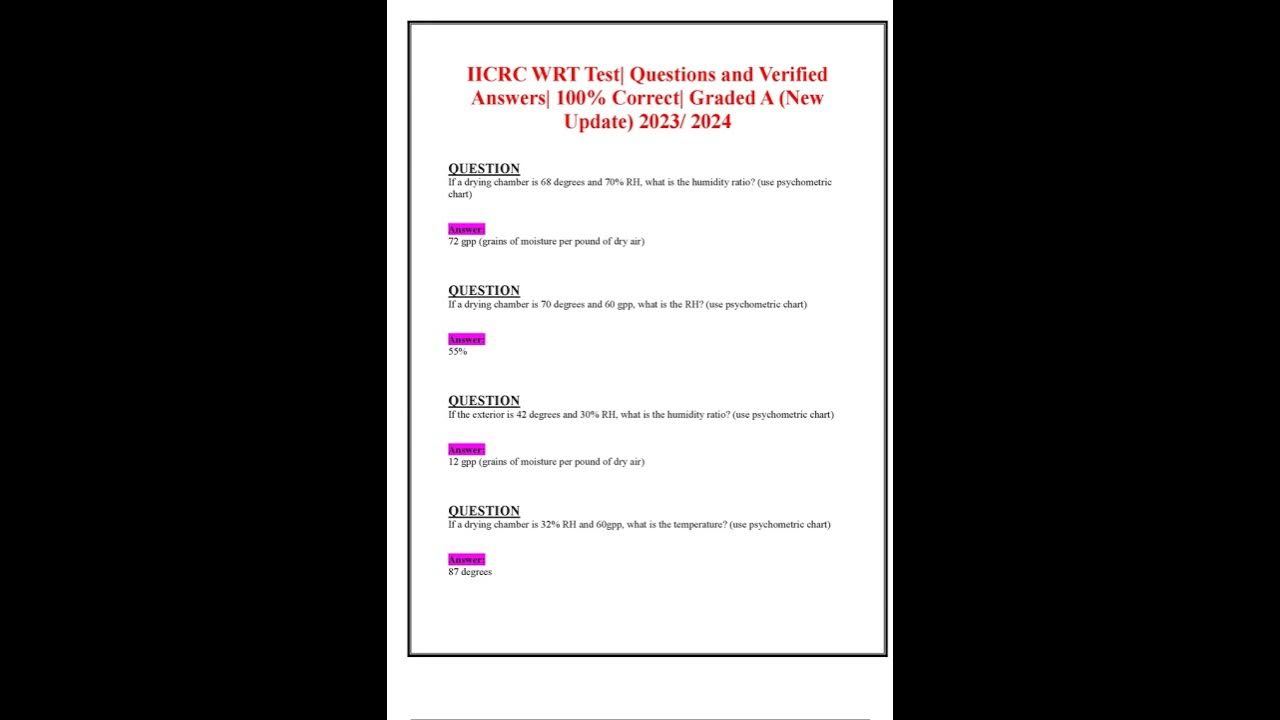 IICRC WRT Test| Questions and Verified Answers| 100% Correct| Graded A