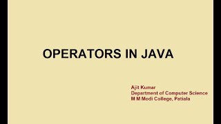 Operators Arithmetic Relational Logical