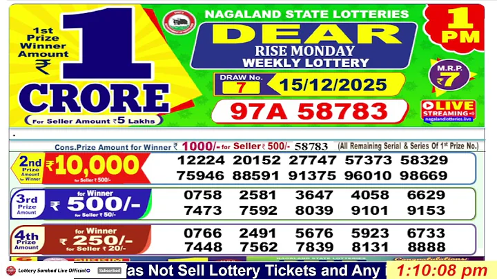 Dear Lottery Result Live | Nagaland State Lottery Live 1PM Today 15.12.2025 | Lottery Sambad