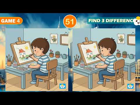Spot The Difference Puzzle | Little Boy Painting With Watercolors Playing In Garden Doing Homework