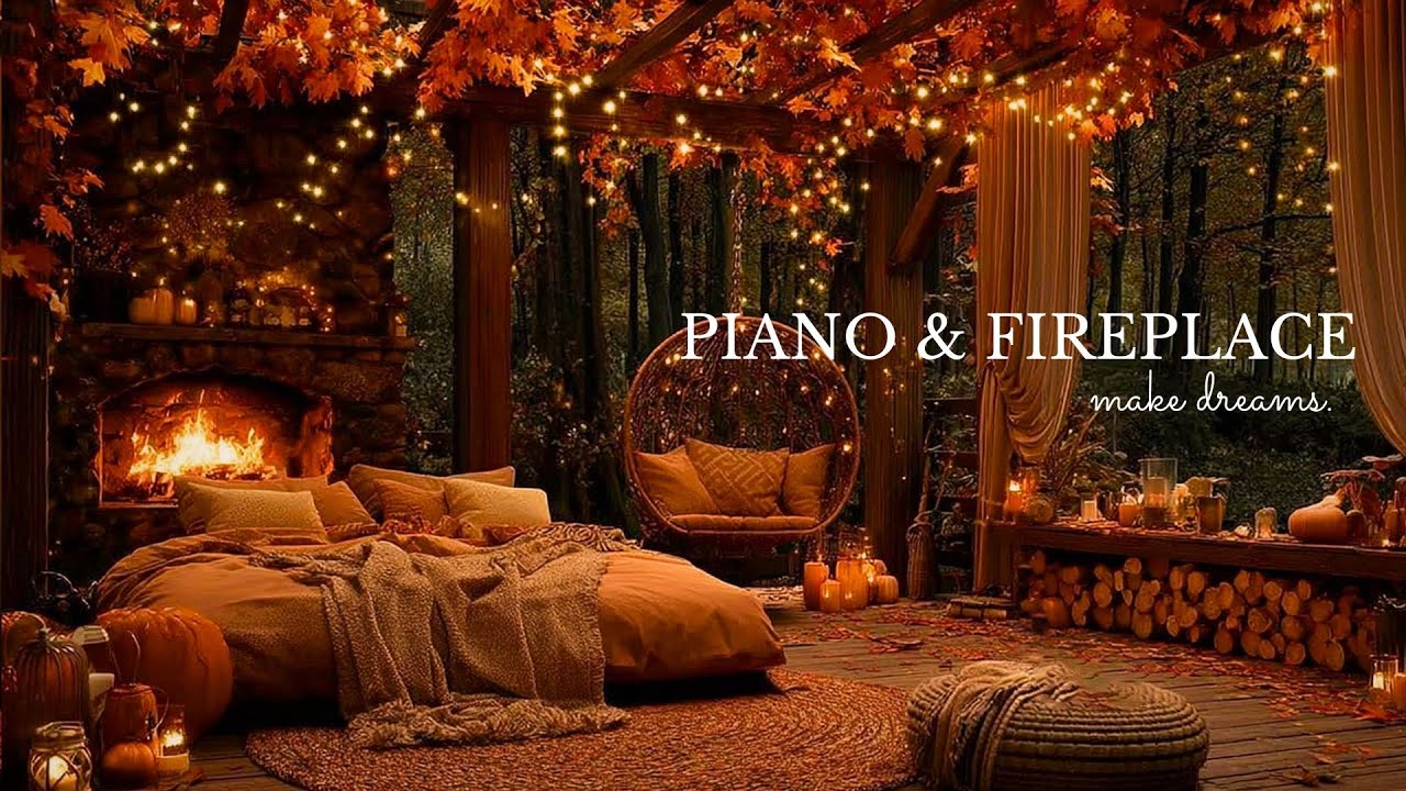 Cozy Fireplace Ambience 🍂 Gentle Relaxing Piano Music for Deep Sleep ...
