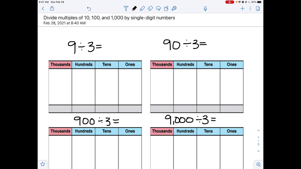 Divide Multiples of 10, 100, and 1,000 by Single-Digit Numbers
