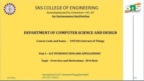 R.Parvathi|Motivation and Overview  of Iot|snsinstitutions