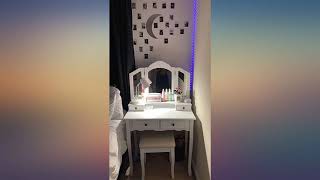 Roundhill Furniture Sanlo Wooden Vanity | Make Up Table and Stool Set | White review