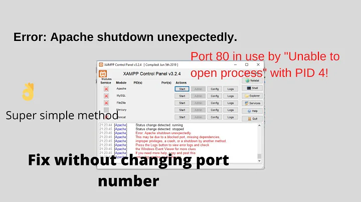xampp apache not starting | How to fix error without changing port number | port 80 | Easiest method