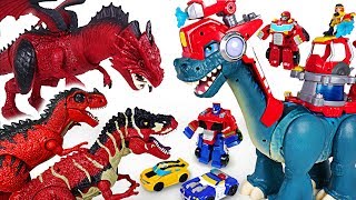 Dragon sets fire! Transformers Rescue Bots, Chomp Squad fire fighting dinosaur! Go! - DuDuPopTOY