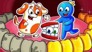 RAINBOW FRIENDS, But BLUE has A GOLDEN TOOTH ! BAD CAINE    Rainbow Friends Chapter 3 Animation 2