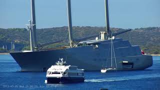 Sailing Super Yacht “A” stops for a breakfast in Hvar 25.09.2019.