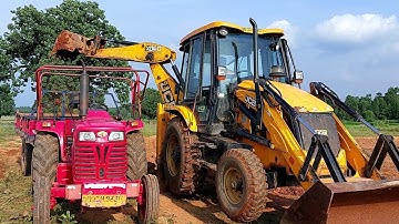 JCB 3DX Machine Loading Red Mud In Mahindra 475Di Tractor | Jcb And Tractor Working For Making Road