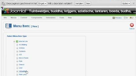 Virtuemart menu item aanmaken