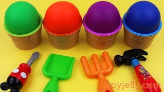 How to Make Kinetic Sand Ice Cream Learn Colors New Kinder Joy Surprise Eggs Toys Fun for Kids