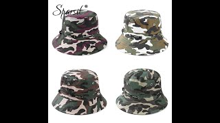 Sparsil Unisex Outdoor Camouflage Bucket Hat Double Sided Wearable Fishing Caps Men Women Solid