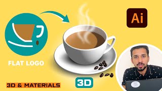 Easiest way to create 3d Coffee cup in illustrator | '3D & Materials' Tutorial