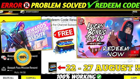 FREE FIRE REDEEM CODE TODAY 22 AUGUST REDEEM CODE FREE FIRE | FF REDEEM CODE TODAY 22 AUGUST
