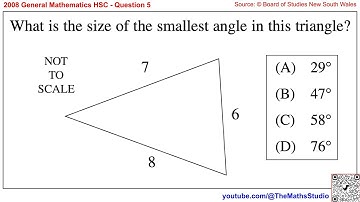 2008 General Maths HSC Q5 How to use cosine rule to find unknown angle in non-right-angled triangle