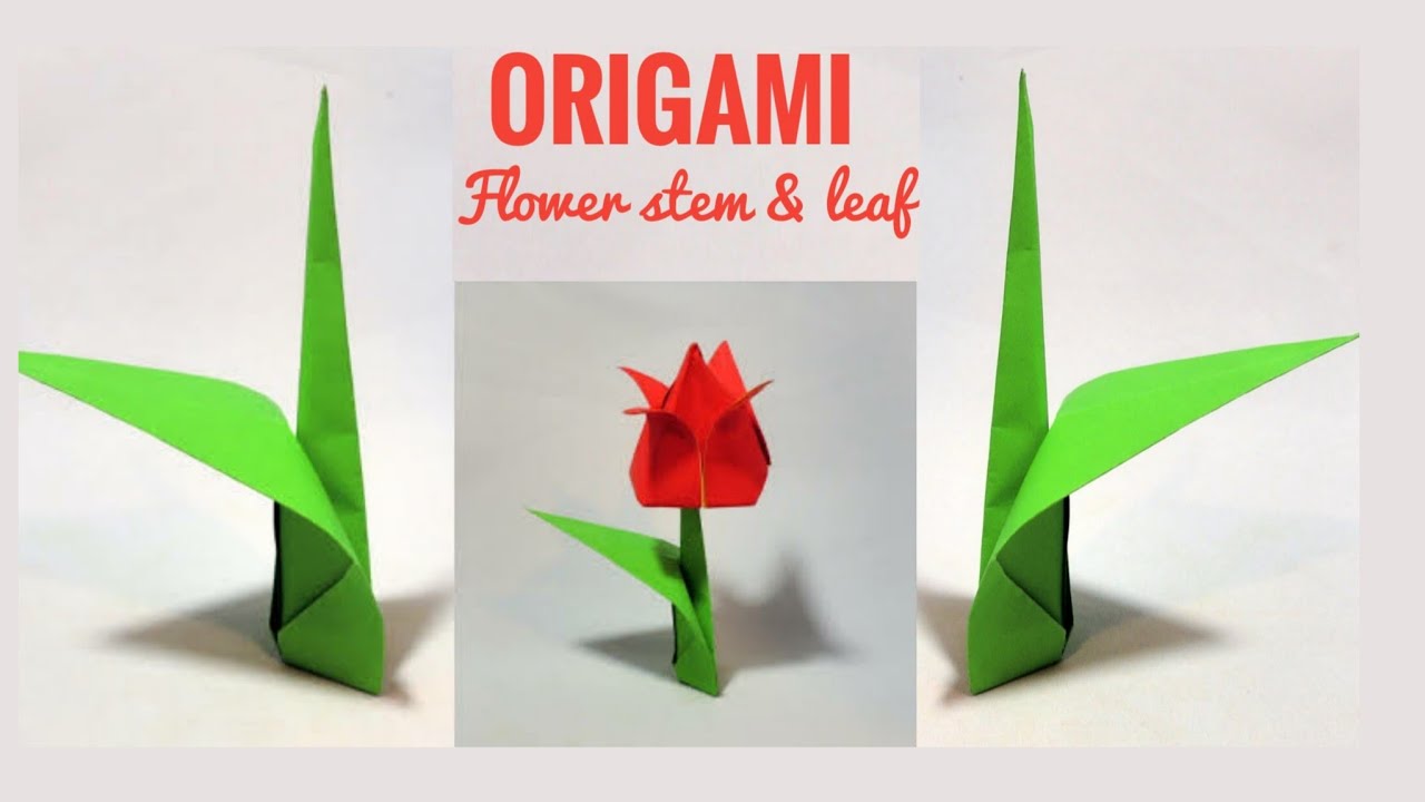 How to make origami paper flower stem & leaf/easy paper leaves and