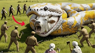 Brave heroes rescue poor cow from the clutches of giant python
