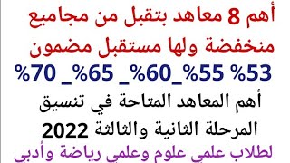 أفضل 8 معاهد تقبل من مجموع 53%_70% معاهد لها تكليف حكومي وفرص عمل|معاهد لها مستقبل تتفوق علي الكليات