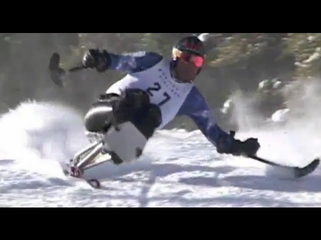 Amazing adaptive skiing (sit ski, mono ski) at The Hartford Ski Spectacular  - Disabled Sports USA 