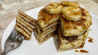 أسهل و أسرع بانكيك موز و زبدة الفول السودانيPancakes banane nutella et pâte d’arachide  #shorts