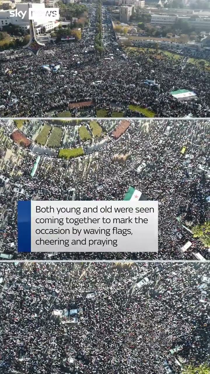 Drone footage shows Syrians celebrating on 'Victory Friday'