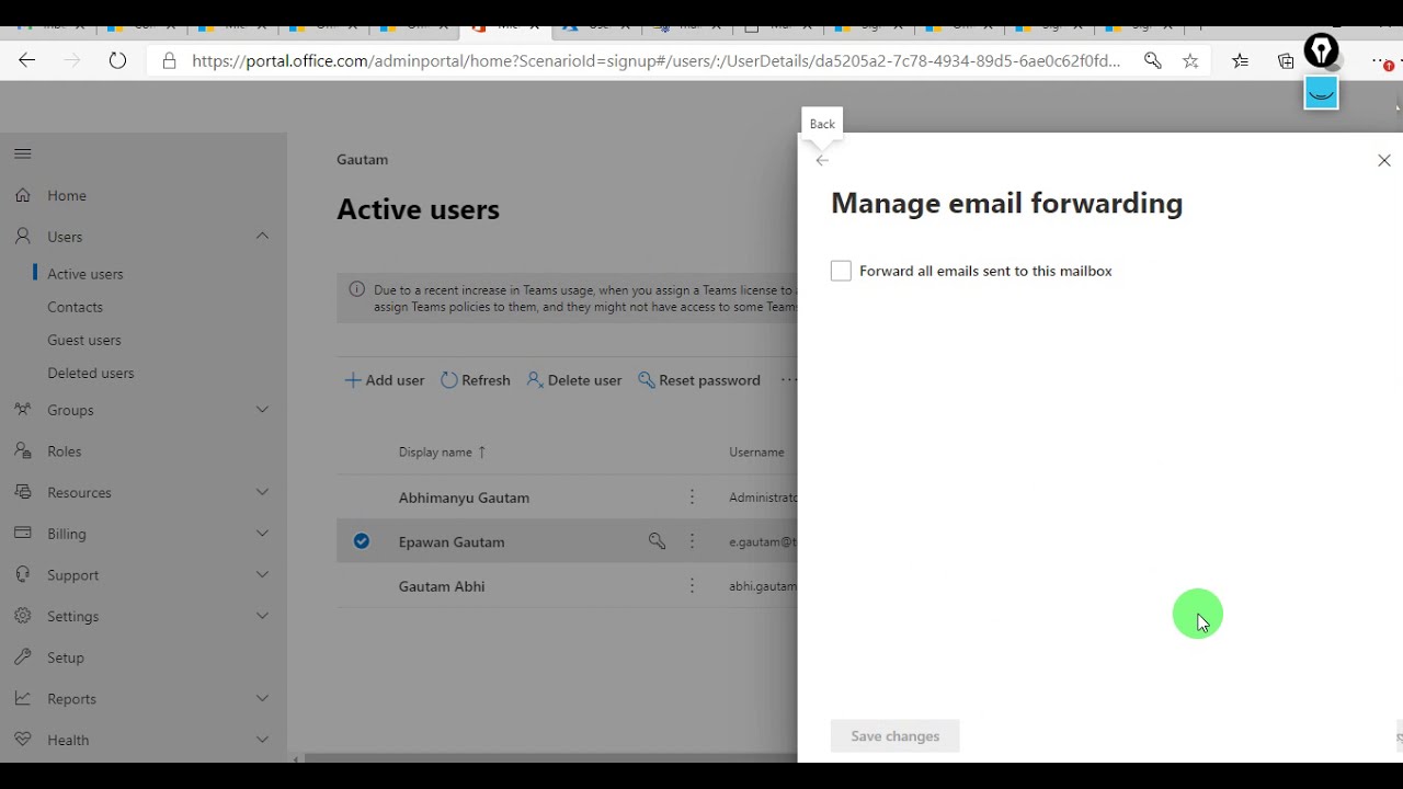 How to enable email forwarding in Office 365 admin center and exchange admin  center - YouTube