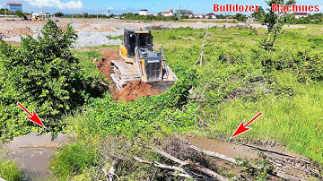 Nicely Landfill Task! Fill Stone into Huge Flood Zone by Shantui DH17C3 Dozer with heavy Dump Truck