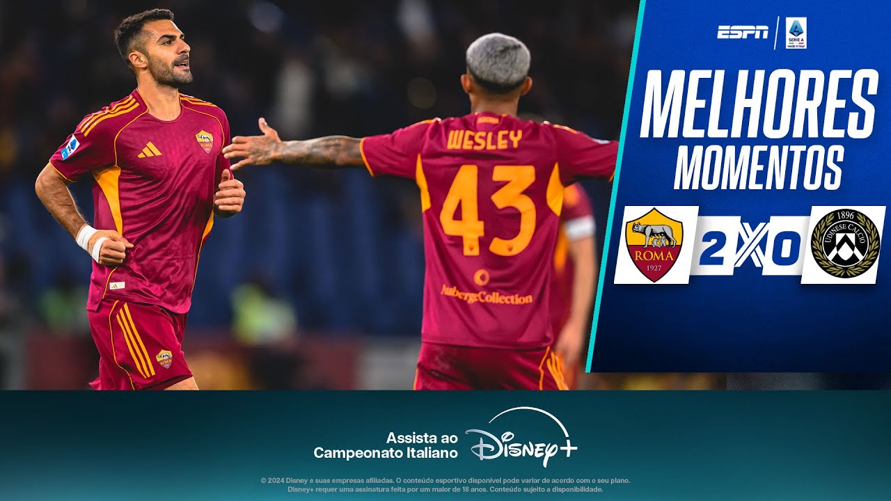 COM BOA ATUAÇÃO DE WESLEY, ROMA VENCE A UDINESE E ASSUME A VICE-LIDERANÇA DO CAMPEONATO ITALIANO