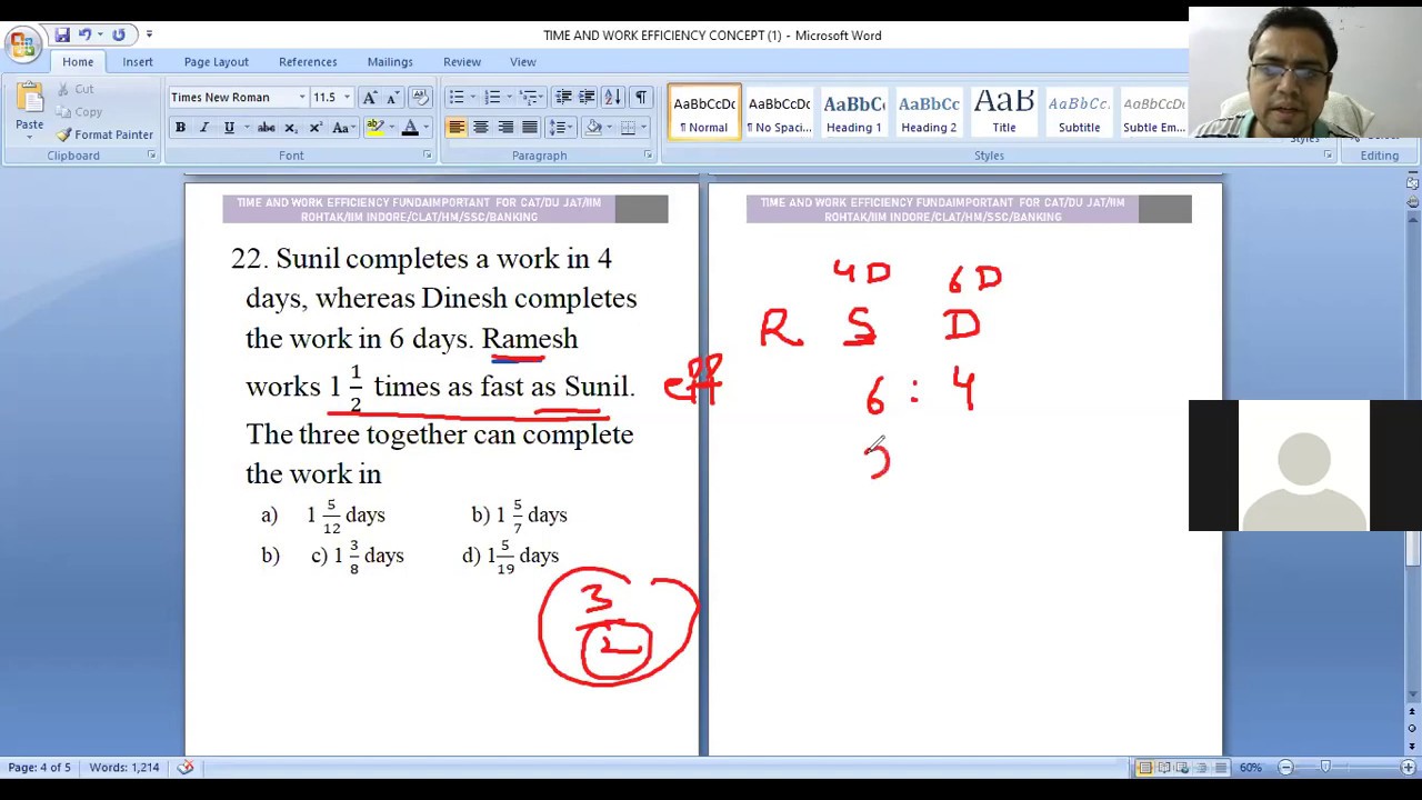 Time and work efficiency type repeated questions series youtube