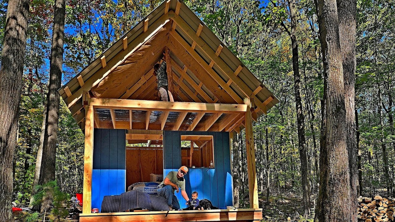 Off Grid Cabin Build: Walls and Roof (part 2) - YouTube
