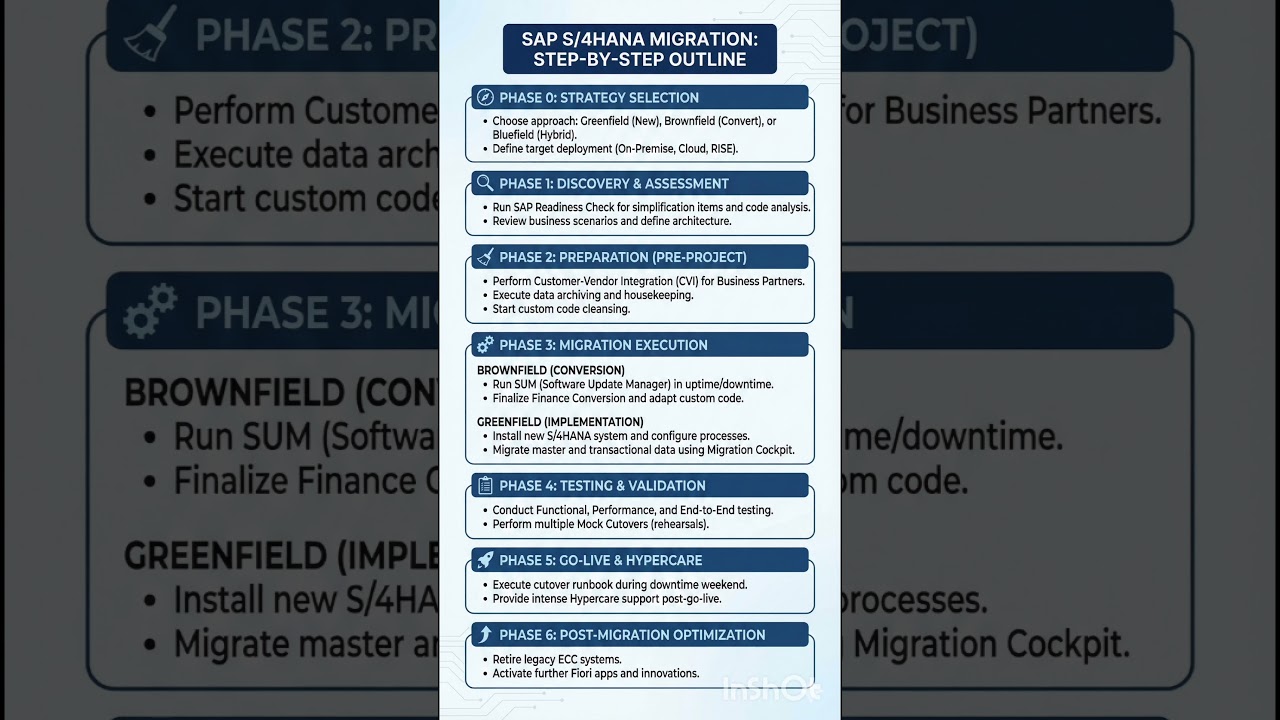 Этапы миграции в SAP S/4HANA